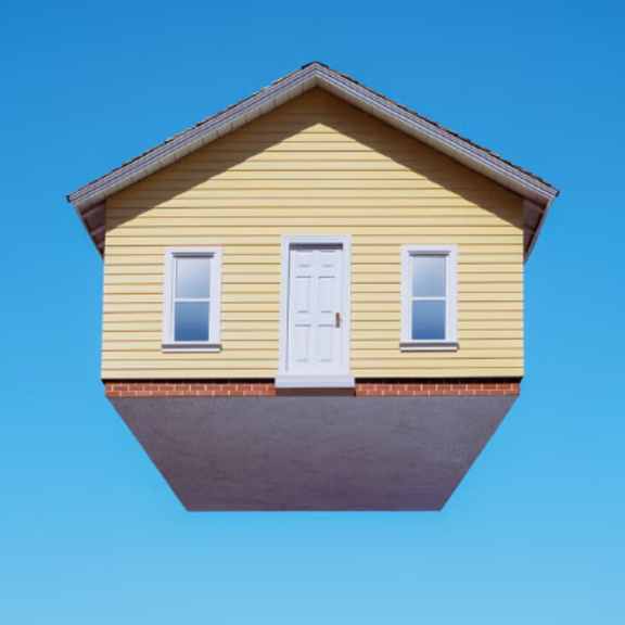 Illustration of house floating above buyers.