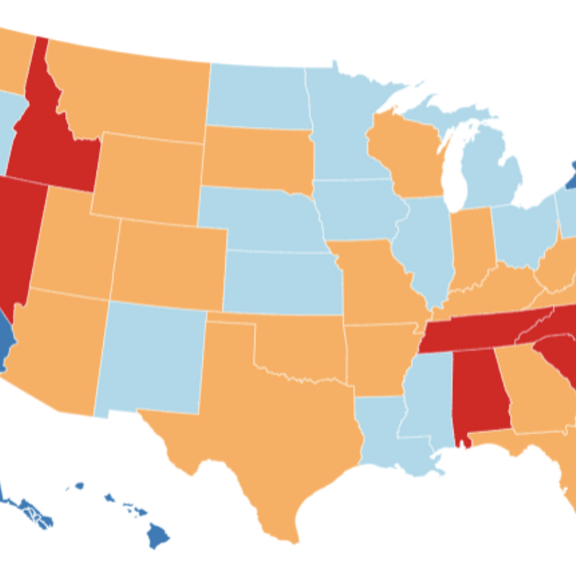 Map of US with color-coded states showing migration patterns.