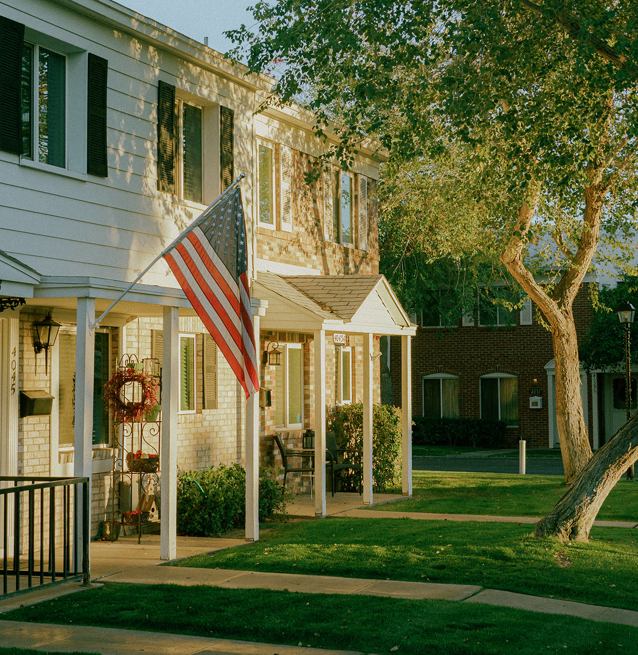 House with US flag.