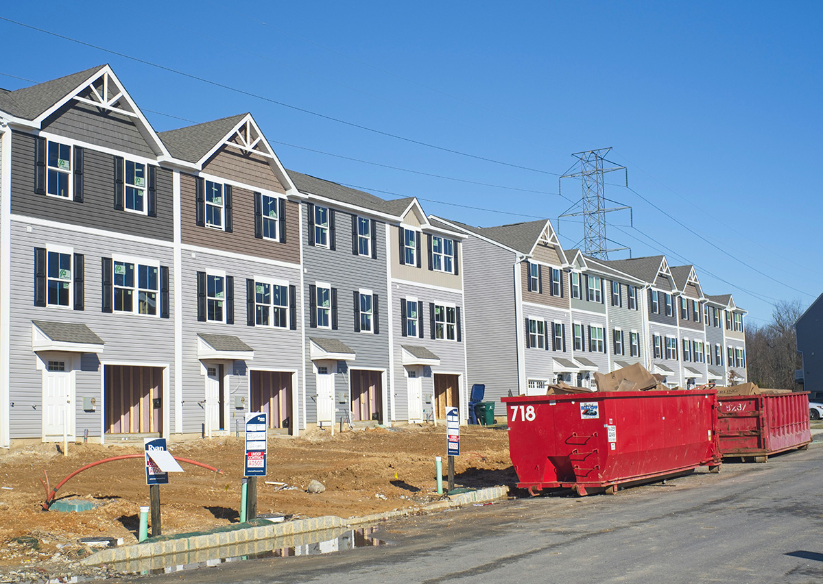 View of homes under construction.