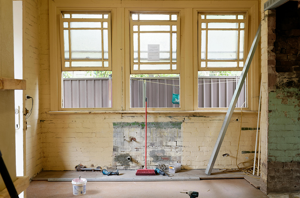 Run-down apartment being repaired