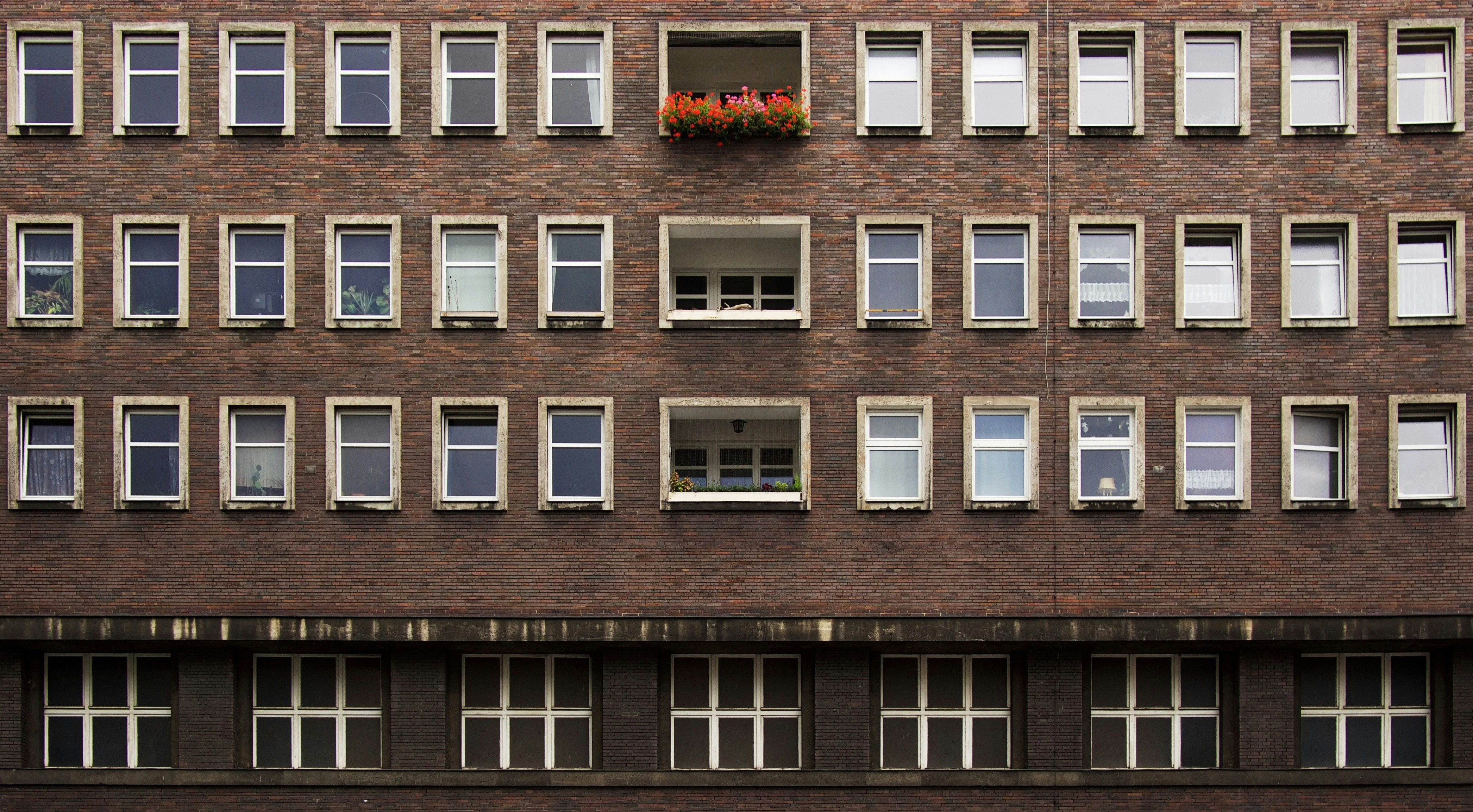 Brick apartment building.