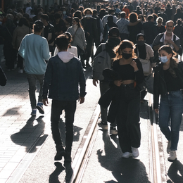 People walking down a city street