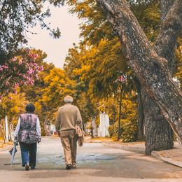 Older couple walking 