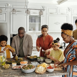 Family at home in a kitchen