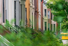 Block of townhouses with staircases.