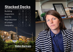 Author headshot of Robin Bartram and cover of her book "Stacked Decks."
