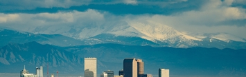 Denver skyline with Rockies in the background