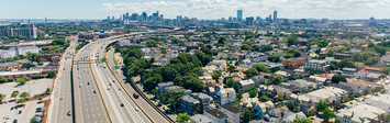 View of Boston neighborhoods with highway.