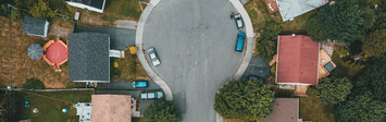 Aerial view of suburban dead end street.