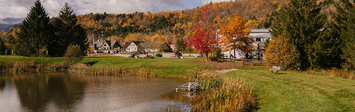 View of rural neighborhood with lake.
