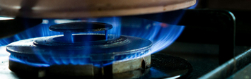View of gas stovetop.