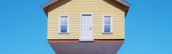 Illustration of house floating above buyers.