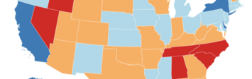 Map of US with color-coded states showing migration patterns.